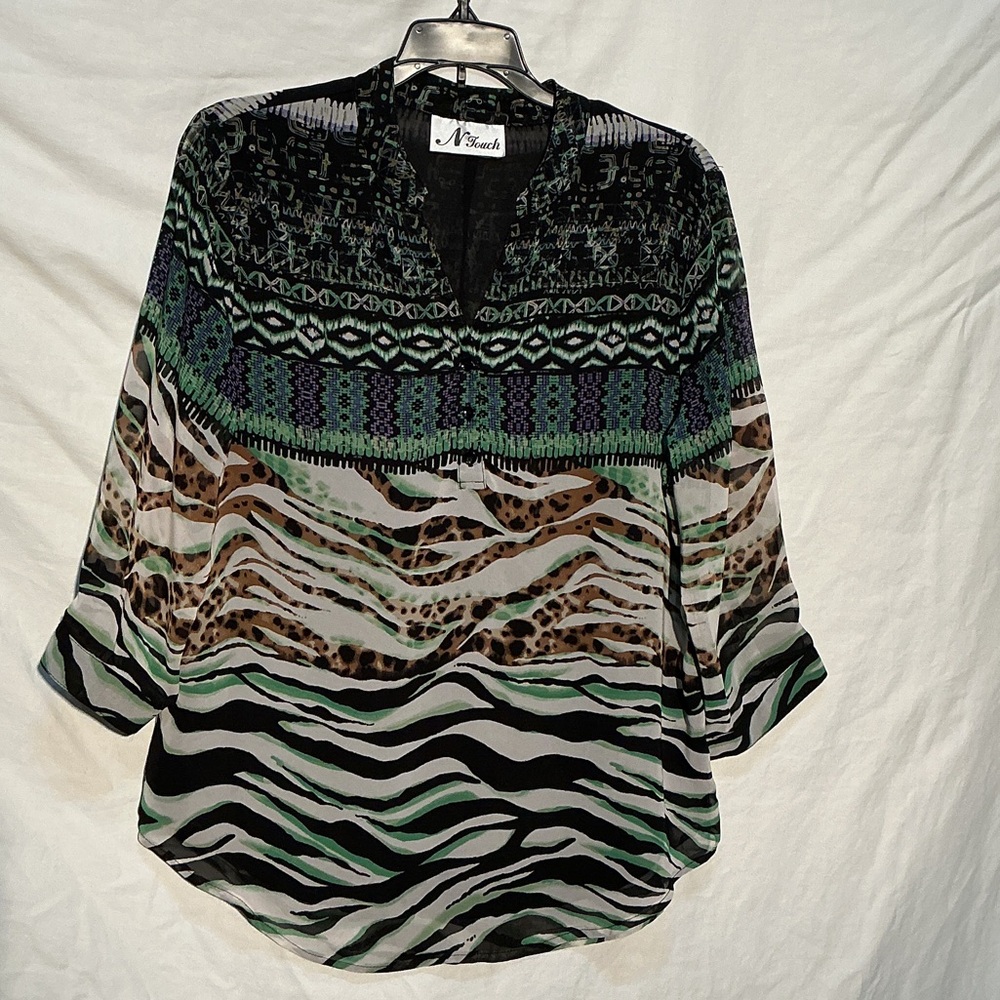 🌼Vintage🌼 NTouch Chic Women's Patterned Blouse - Black, Green, Brown